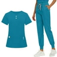 thumbnail image 1 of Pounoo Scrub Sets for Women Short Sleeve Top and Jogger Pants Sets Lightweight Comfortable Nurse Work Uniforms Gift, 1 of 9