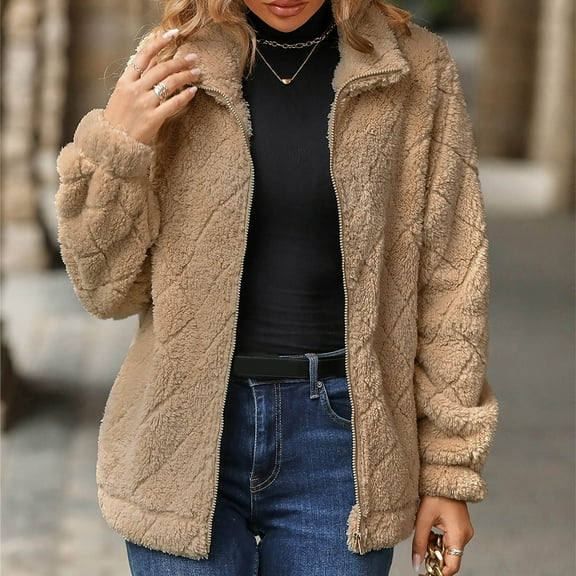 Pounoo Sherpa Jackets for Women Fuzzy Fleece Warm Zip Up Hoodies Overcoat Comfy Teddy Winter Outerwear With Pockets Gift