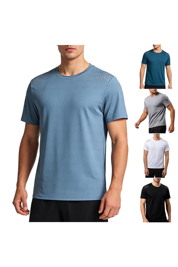 Shirts for Men Crew Neck Short Sleeve Perforated Shoulder Mesh Mens Tees Regular Fit Jogging Workout Light Quick Dry Mens Tops
