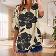 thumbnail image 1 of Pounoo Short Sleeve Tees for Women Leaf Print V Neck Half Placket TShirt Floral Relaxed Fit Blouses Vacation Casual Outfits Gift, 1 of 5