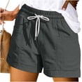 thumbnail image 1 of Pounoo Shorts for Women Elastic Drawstring Waist Roll Cuff Patch Pocket Plain Detail Relaxed Fit Shorts Beach Walk Wrinkle Resistant Cargo Shorts Women Gift, 1 of 5