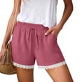 thumbnail image 1 of Pounoo Shorts for Women Elastic Drawstring Waist Lace Trim Casual Shorts Boho Classic Style Lightweight Breathable Loose-Fit Shorts Gift, 1 of 7
