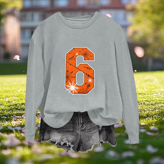 Pounoo Six Seven Long Sleeve Shirts for Women 67 Figure Graphic Crewneck Sweatshirt for Women Casual Loose Pullover Fall Outfit Gift