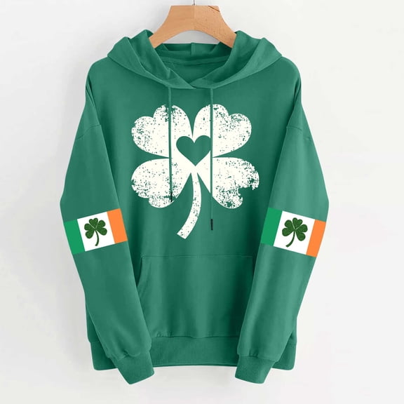Pounoo St Patricks Day Sweatshirt for Women Luck Irish Clover Print Long Sleeve Hoodies Lucky Leaf Clover Sweatshirts Pullover St Pattys Tops Gift