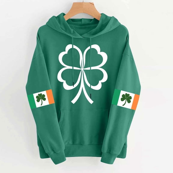 Pounoo St Patricks Day Sweatshirt for Women Luck Irish Clover Print Long Sleeve Hoodies Lucky Leaf Clover Sweatshirts Pullover St Pattys Tops Gift