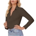 thumbnail image 1 of Pounoo Stretch Long Sleeve Shirts for Women V-Neck Button Down Slim fit Dress Shirts Solid Color Wrinkle Free Office Blouses Gift, 1 of 7