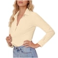 thumbnail image 1 of Pounoo Stretch Long Sleeve Shirts for Women V-Neck Button Down Slim fit Dress Shirts Solid Color Wrinkle Free Office Blouses Gift, 1 of 7