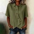 thumbnail image 1 of Pounoo Summer Tops for Women Lapel Collar Button Front Short Sleeve Tops for Women Relaxed Fit Daily Casual Lightweight Boho Tops for Women, 1 of 5