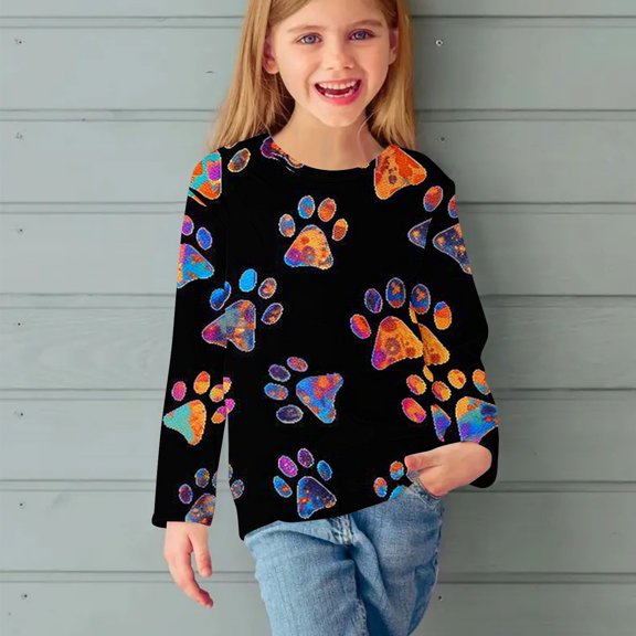 Pounoo Sweatshirts for Girls Long Sleeve Graphic T-Shirt, Tagless Cott on Tee with Fun Designs Sweaters for Kids Sweatshirts for Teens