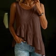 thumbnail image 1 of Pounoo Tank Tops for Women Round Neck Sleeveless Diagonal Ruffle Uneven Hem Tank Plain Crinkle Fabric Sleeveless Tops for Women Flowy Loose Fit Beach Vacation Soft Cute Summer Tops, 1 of 7