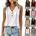 thumbnail image 1 of Pounoo Tank Tops for Women V Neck Sleeveless Button Front Plain Detail Loose Fit Shirts Casual Daily Lightweight Camisoles, 1 of 10