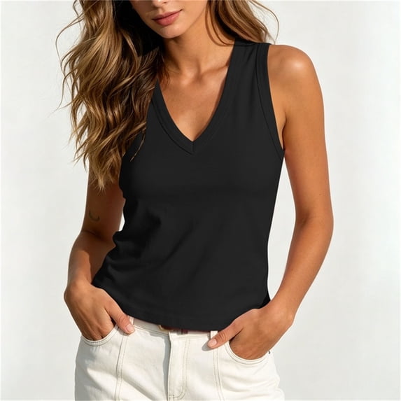 Pounoo Tank Tops for Women V-Neck Sleeveless Tops Everyday Errands Soft Stretchy Comfortable Relaxed Fit Daily Shirts Gift