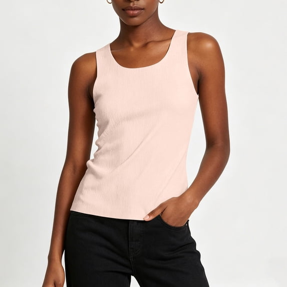 Pounoo Tops for Women Crew Neck Ribbed Tank Tops Everyday Errands Soft Stretchy Comfortable Relaxed Fit Daily Shirts Gift