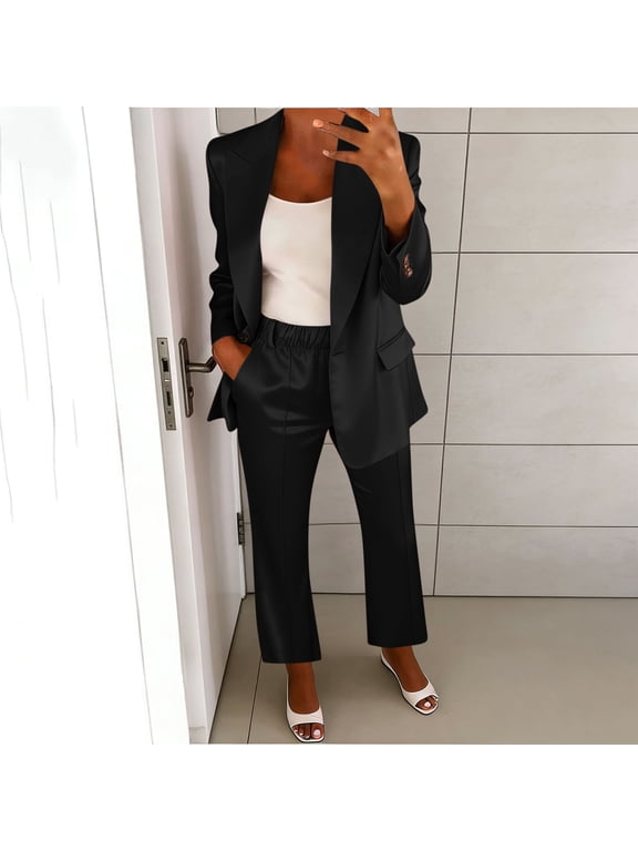 Two Piece Suits for Women Satin Blazer and Elastic Waist Pants sets urban minimalist style smooth fabric comfortable tailored-fit suit sets Gift