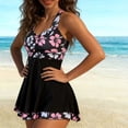 thumbnail image 1 of Pounoo Two Piece Swimsuit Women Stripe Color Block Twist Front Ruched Waist V Neck Beach Vacation Swim Dresses Gift, 1 of 9