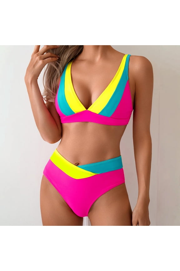 Two Piece Swimsuit for Women Color Block Stripe Fit Pool Party Summer Getaways Bathing Suits Gift