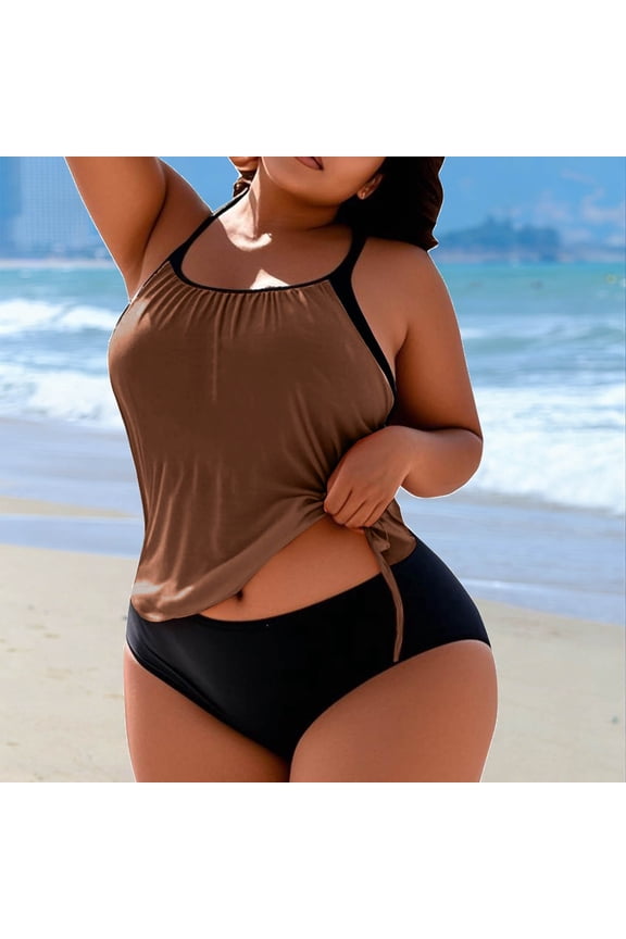 Two Piece Swimsuit for Women Plus Size Tankini Top High Waisted Swim Shorts Casual Loose Fit Tankini Vacation Looks Gift