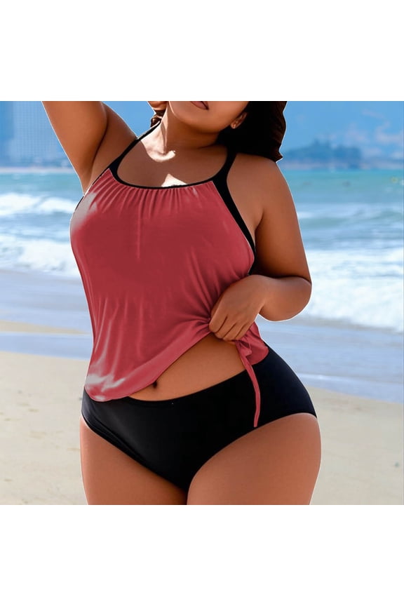 Two Piece Swimsuit for Women Plus Size Tankini Top High Waisted Swim Shorts Casual Loose Fit Tankini Vacation Looks Gift