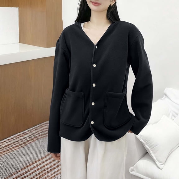 Pounoo V Neck Button Down Cardigan Sweaters for Women Casual Long Sleeve Knit Solid Sweater Fall Fashion Must Haves Gift