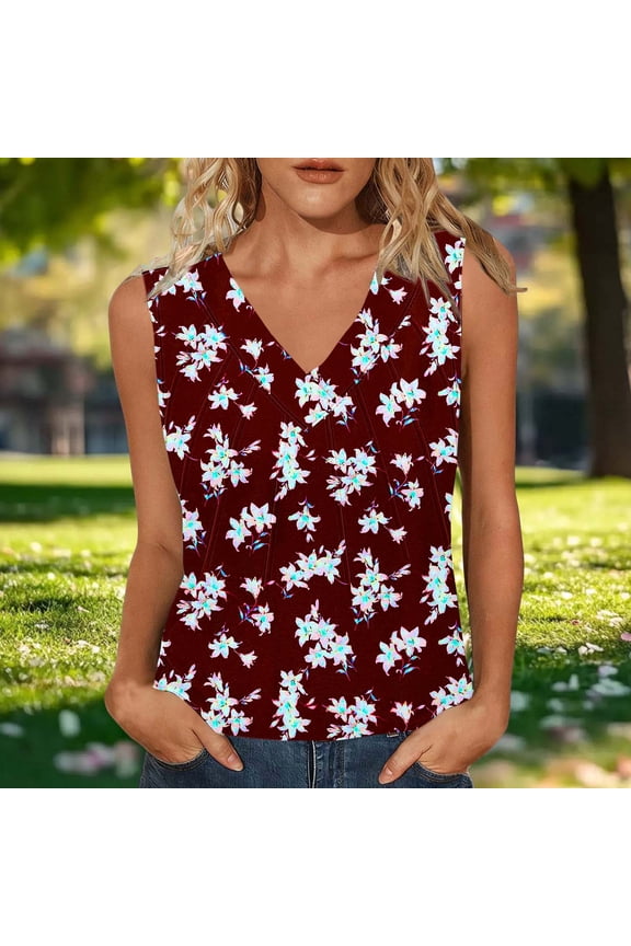 V Neck Floral Blouses for Women Sleeveless Floral Print Lightweight Summer Wear Daily Commute Tops Blouses Tanks Gift