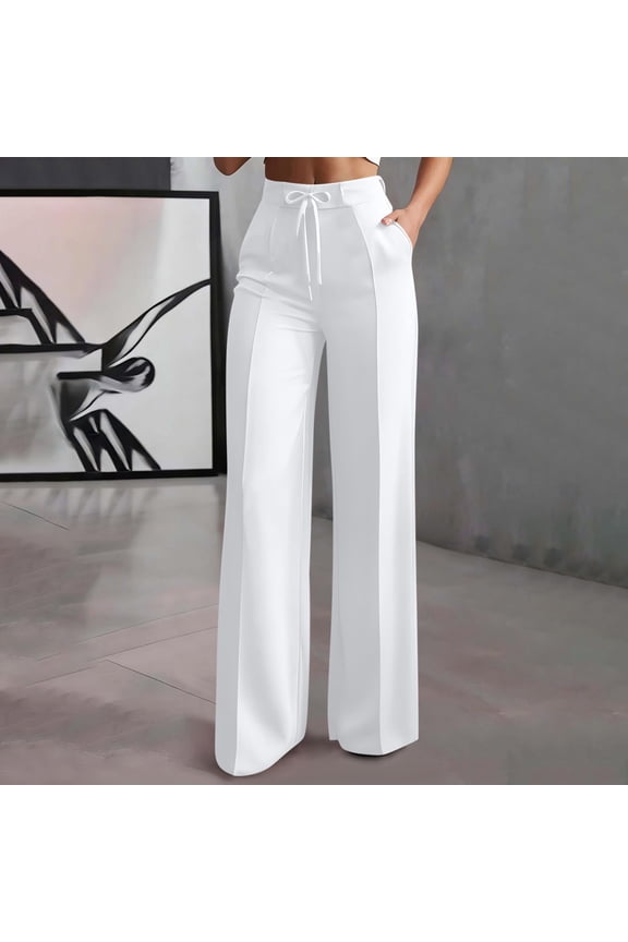 Wide Leg Pants for Women High Waist Drawstring Tie Front Tailored Trousers Work Office Chic Style Wrinkle Resistant Sleek Fabric Relaxed-Fit Pants Gift