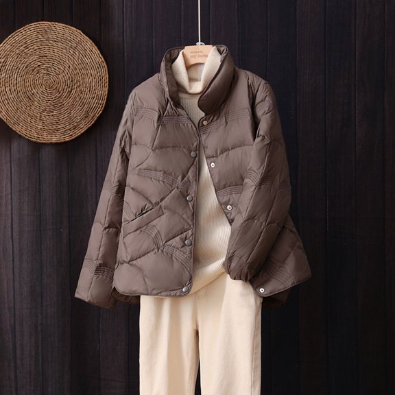 Pounoo Winter Clothing for Women Cropped Puffer Coats Wind & Water Resistant Insulated Quilted Jackets with Pockets Gift