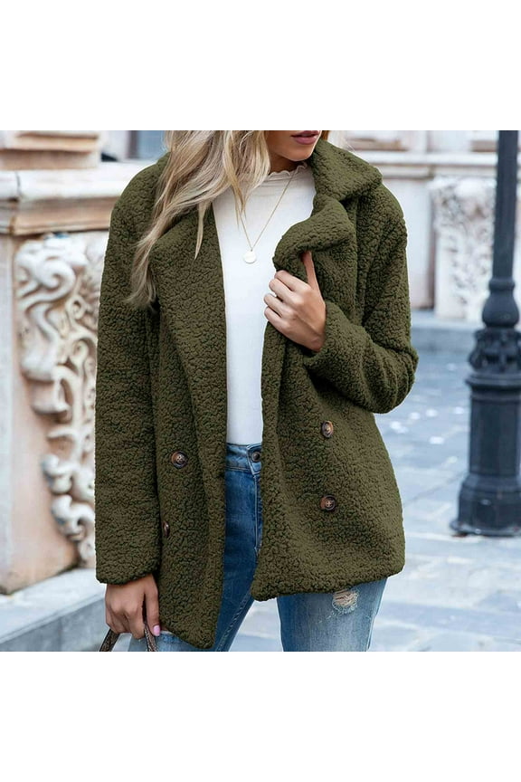 Winter Clothing for Women Soft Fluffy Teddy Fleece Blazer Double Breasted Jacket Lapel Collar Warm Thick Fuzzy Casual Jacket Gift