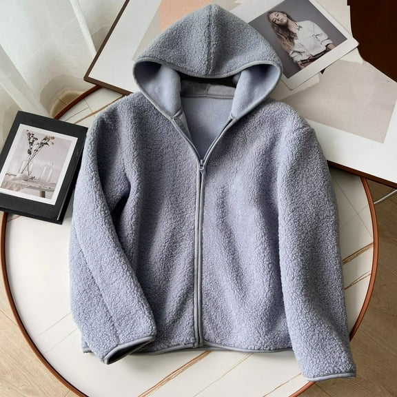 Pounoo Winter Coats for Women Sherpa Fleece Full-Zip Thickened Jacket Casual Long Sleeve Hooded Warm Coat Outwear Gift