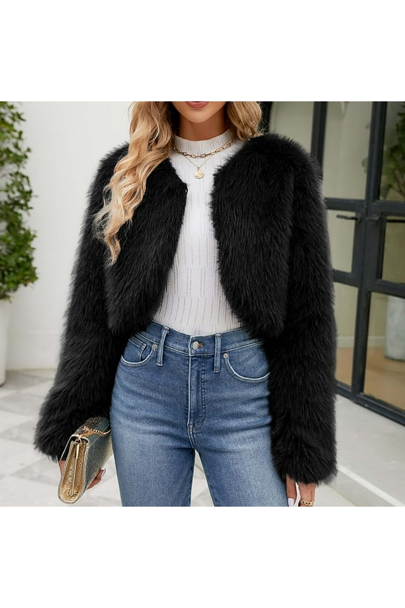 Winter Cropped Coats for Women Trendy Shaggy Jacket Cropped Long Sleeve Tops Open Front Coat Cardigan Outerwear
