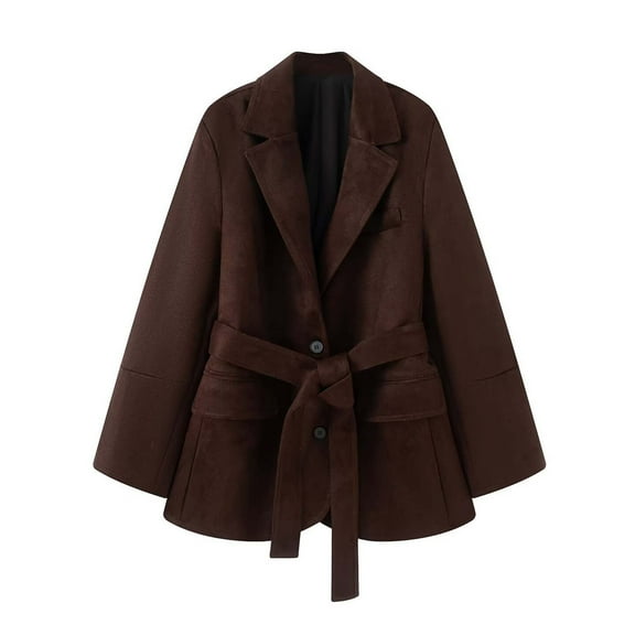 Pounoo Winter Cropped Trench Coats for Women Double Breasted Short Jacket High Collar Fall Winter Coats Trendy Outfit with Belt Gift