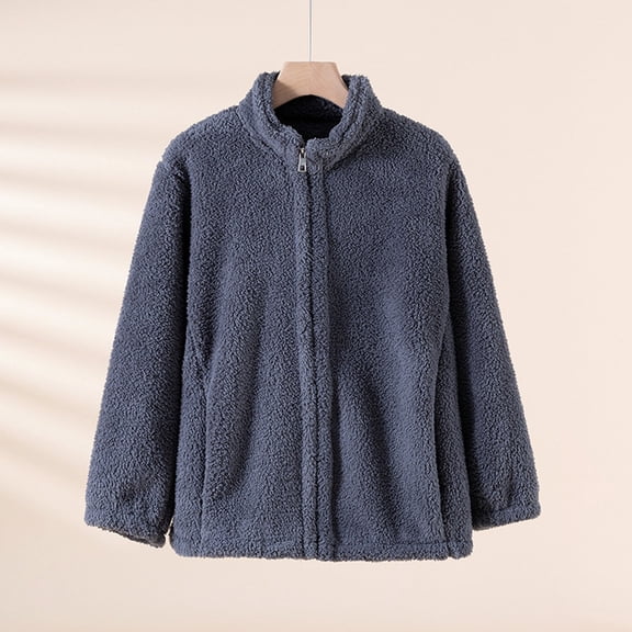 Pounoo Winter Fleece Jackets for Women Full Zipper Stand Collar Casual Long Sleeve Coats Fuzzy Fleece Jacket with Pockets Gift