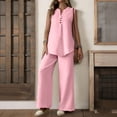 thumbnail image 1 of Pounoo Women's 2 Piece Outfits Linen Blend Sets Casual Daily Style Lightweight Breathable V Neck Sleeveless Button Detail Top And Wide Leg Pants Gift, 1 of 6