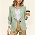 thumbnail image 1 of Pounoo Women's Blazer Jackets 3/4 Sleeve Ruched Sleeve Open Front Blazers Office Occasions Lightweight Tailored Loose Style Workwear Gift, 1 of 9