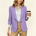 thumbnail image 1 of Pounoo Women's Blazer Jackets 3/4 Sleeve Ruched Sleeve Open Front Blazers Office Occasions Lightweight Tailored Loose Style Workwear Gift, 1 of 9