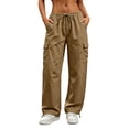 thumbnail image 1 of Pounoo Women's Cargo Pants Elastic Drawstring Waist Wide Leg Casual Trousers with Side Pockets Lightweight Durable Streetwear Comfortable Bottoms Gift, 1 of 6