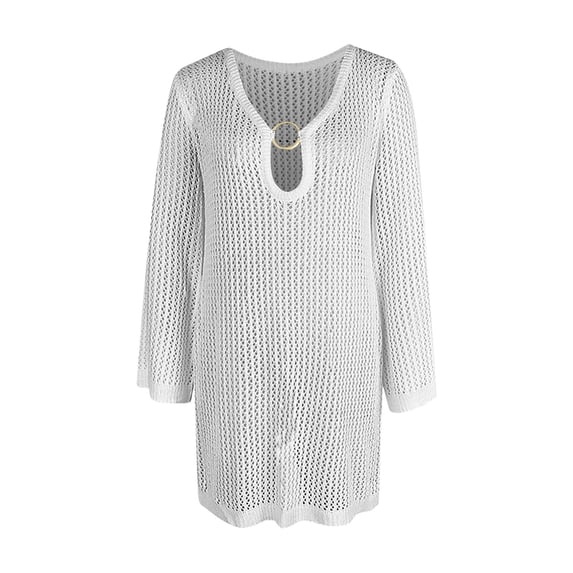 Pounoo Women's Cover Ups Eyelet Knit Tops Beach Vacation Lightweight Breathable Loose Fit Shirts Gift