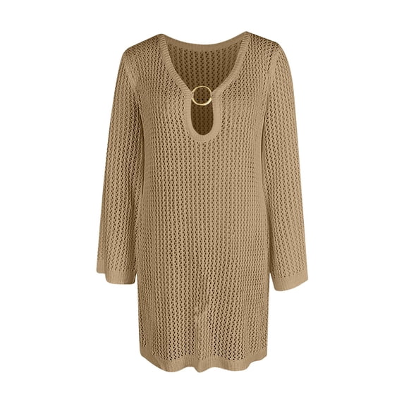 Pounoo Women's Cover Ups Eyelet Knit Tops Beach Vacation Lightweight Breathable Loose Fit Shirts Gift