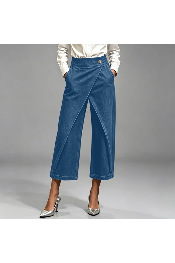 Women's Cropped Jeans High Waist Denim Jeans Office Commute Style Lightweight Breathable Cross Over Wrap Design Cropped Denim Jeans Gift