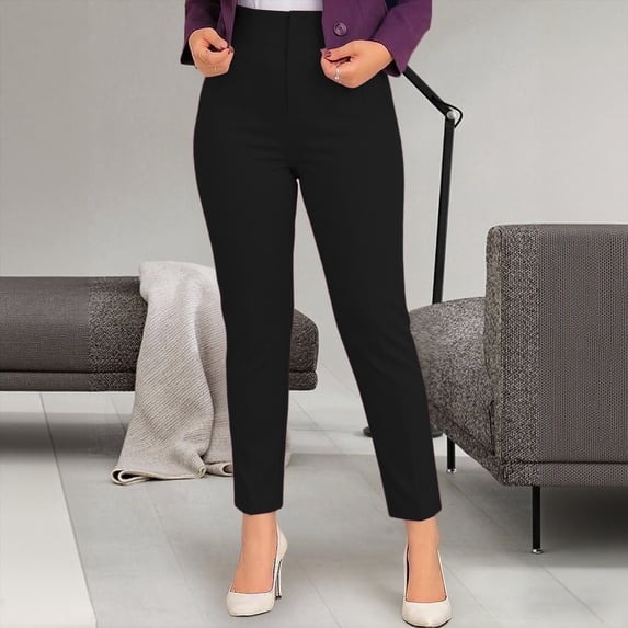 Pounoo Women's Dress Pants High Waist Slim Fit Cropped Trousers Casual Office Work Wear Stretchy Comfortable Everyday Bottoms Gift