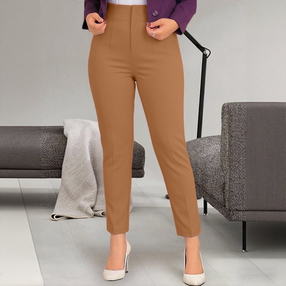 Pounoo Women's Dress Pants High Waist Slim Fit Cropped Trousers Casual Office Work Wear Stretchy Comfortable Everyday Bottoms Gift