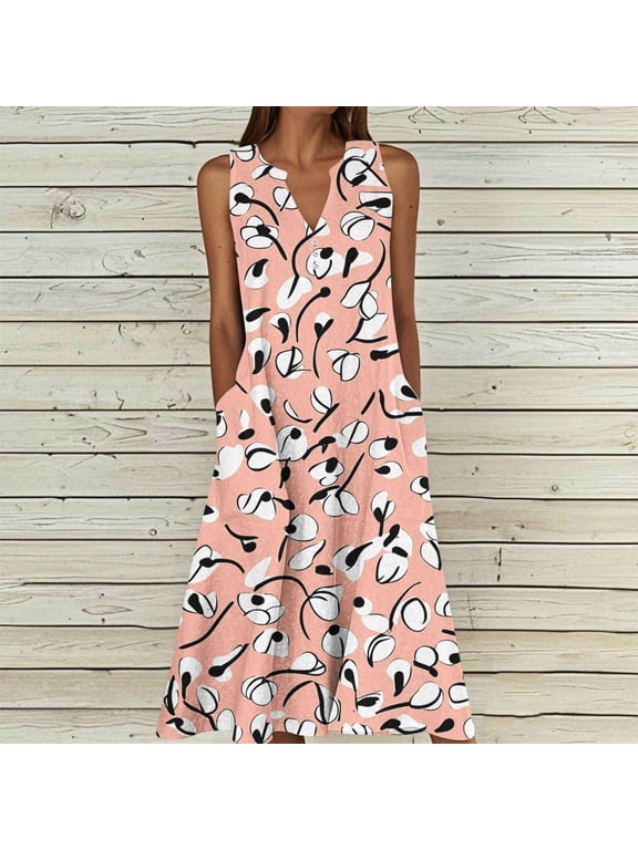 Women's Dresses Floral Print Sleeveless V Neck Maxi Dress Casual Summer Wear Lightweight Breathable Loose Fit Vacation Sundresses Gift
