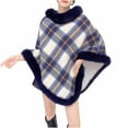 thumbnail image 1 of Pounoo Women's Fashion Plaid Shawl Fuzzy Fleece Collar Trim Warm Wrap Cape Fuzzy Soft Comfort Thermal Shawl Winter Outwear Gift, 1 of 2