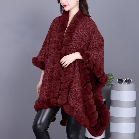 Pounoo Women's Fashion Shawl Fuzzy Fleece Collar Trim Warm Wrap Cape Fuzzy Soft Comfort Thermal Shawl Winter Outwear Gift