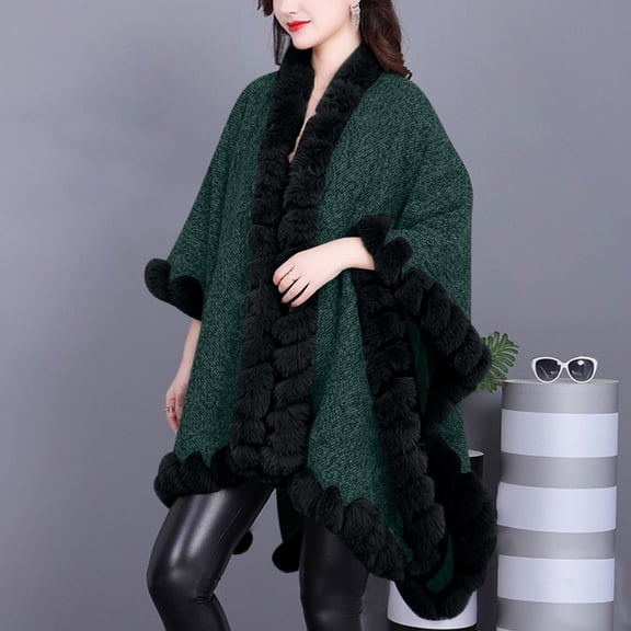 Pounoo Women's Fashion Shawl Fuzzy Fleece Collar Trim Warm Wrap Cape Fuzzy Soft Comfort Thermal Shawl Winter Outwear Gift