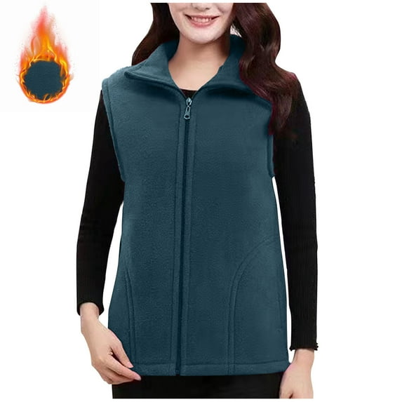 Pounoo Women's Fleece Fuzzy Vest Stand Collar Zip up Sleeveless Outerwear Winter Lightweight Casual Waistcoat with Pocket Gift