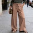thumbnail image 1 of Pounoo Women's Linen Blend Drawstring Waist Wide Leg Pants, Casual Lightweight Trousers with Pockets for Summer and Resort Wear Gift, 1 of 9