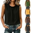 thumbnail image 1 of Pounoo Women's Linen Tops Sleeveless Crew Neck Ruffle Trim Blouses Casual Summer Wear Lightweight Breathable Relaxed Fit Shirts Gift, 1 of 8