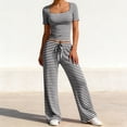 thumbnail image 1 of Pounoo Women's Loungewear Sets Ribbed Square Neck Stripe Short Sleeve Top And Wide Leg Pants Two Piece Outfits Daily Wear Soft Stretchy Comfortable Loungewear Gift, 1 of 6
