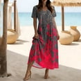 thumbnail image 1 of Pounoo Women's Maxi Dresses V Neck Short Sleeve Dresses Boho Vacation Style Lightweight Breathable Vintage Floral Print Side Slit Loose Fit Dresses Gift, 1 of 7