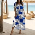 thumbnail image 1 of Pounoo Women's Maxi Dresses V Neck Short Sleeve Dresses Casual Daily Style Lightweight Breathable Abstract Print Side Slit Loose Fit Dresses Gift, 1 of 7